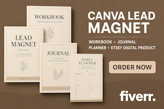 design canva lead magnet, workbook, journal, planner, etsy digital product