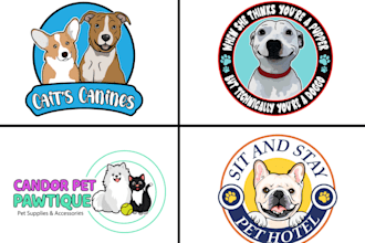 do creative animal, dog pet care veterinary and modern mascot pet business logo