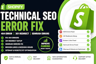 shopify technical seo error fix 404 error 301 redirect semrush errors