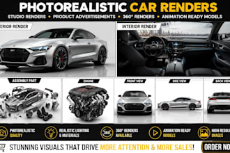 create 3d car renders, automotive visualization, cgi animations, and 360 renders