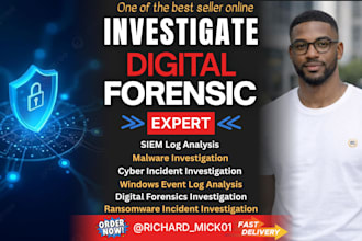 investigate cyber incidents, analyse digital forensic evidence siem, window logs
