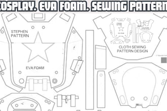 design sewing pattern for cosplay, clothes, eva foam, armor and props for print