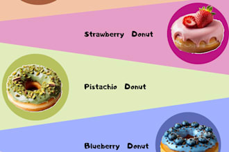 design a delicious donut poster with 5 flavors