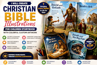 create christian bible illustration for children storybook with colorful artwork