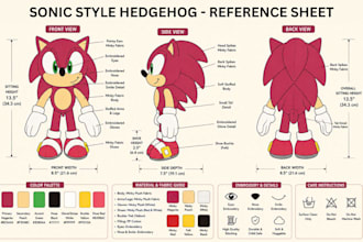 design a plush toy tech pack and reference sheet for manufacturers