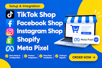 setup tiktok shop facebook shop instagram shop, meta pixel or sync shopify