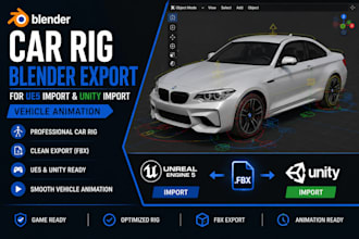 do car rig blender export for ue5 import and unity import vehicle animation