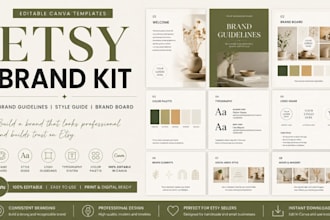 design etsy brand kit, brand guidelines, style guide, and brand board in canva