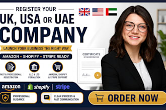 register UK USA uae llc company formation for amazon shopify stripe