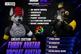 create furry avatar, vrchat avatar, vtuber model, 3d character and vrc avatar