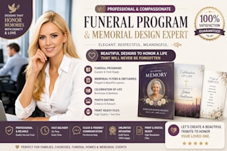 design a funeral program, memorial flyer, obituary, and celebration of life