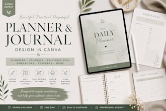 create canva workbook, journal, planner and printable PDF design