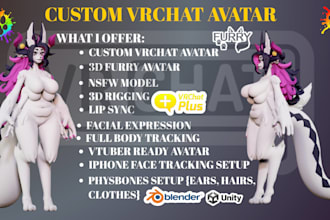 make custom vrchat furry avatar with facial rig 3d model vrc anime nsfw avatar