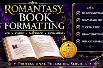 format your romantasy novel for KDP, kindle, paperback and ingramspark