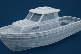 3d boat model, ship animation, water simulation, low poly high poly blender