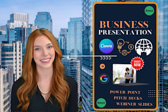 design premium quality canva slides, powerpoint webiner slides and slideshow
