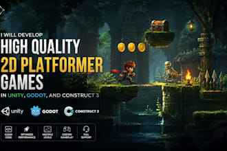 develop  high quality 2d platformer games in unity, godot, and construct 3