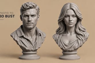 convert photo to 3d head bust and realistic face sculpt for 3d printing