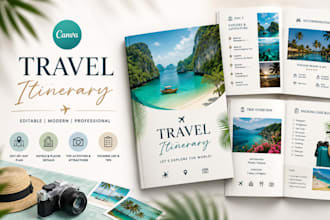 design canva travel itinerary, travel guide and vacation planner