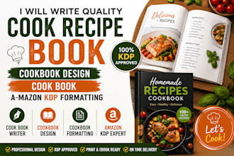 write quality cook recipe book, cookbook design, cook book amazon KDP formatting