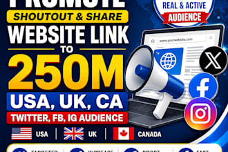 promote, shoutout, and share your website to 250m USA, UK, ca audience