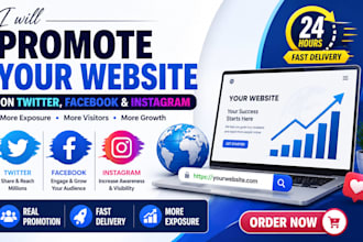 share and promote your website on twitter, facebook and instagram