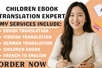 do children ebook translation from english to german, chinese, yiddish language