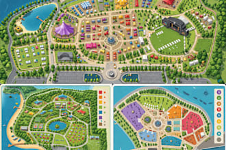design illustrated event site maps, festival map, and visitor guide map