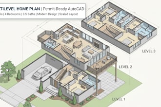draw constraint based multilevel home floor plan in autocad