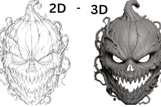 convert your halloween sketch or ai art into a 3d printable mask or helmet