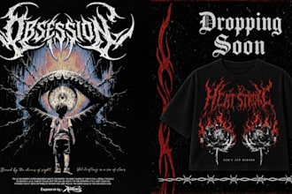 do dark art illustration, t shirt design, metal band, horror skull, merchandise