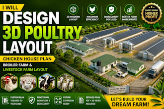 design 3d poultry layout, chicken house plan broiler farm, livestock farm layout