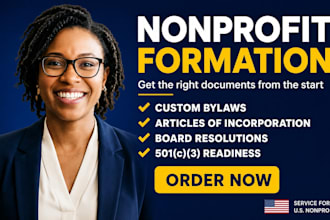 prepare nonprofit bylaws, articles of incorporation and formation documents