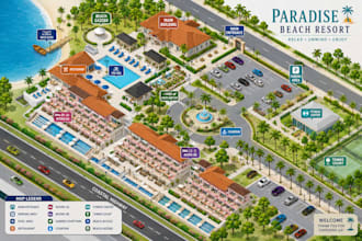 design 3d isometric map event map festival map illustrated map, fantasy map