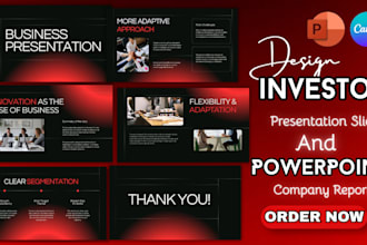 design investor slides, company presentation, powerpoint company report brochure