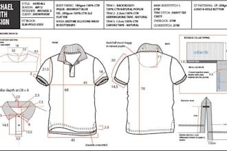 create oversized t shirt tech pack for clothing brands and manufactures