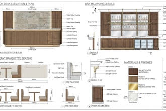 draft hotel reception, bar and restaurant millwork drawings