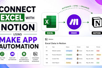 connect excel with notion using make app automation
