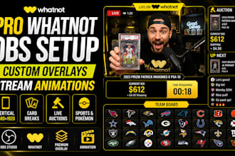 setup obs for whatnot, design custom overlays, scoreboards and stream animation