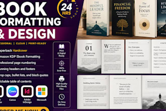 do book formatting, paperback hardcover, amazon KDP ebook, journal design