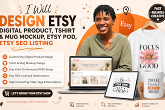 design etsy digital product, tshirt and mug mockup, etsy pod, etsy seo listing