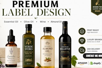 do essential oil label, olive oil, almond oil, milk, wine logo label design