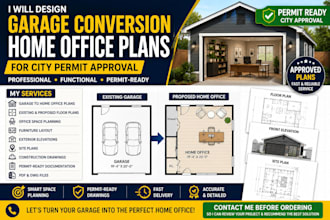 design garage conversion home office plans for city permit approval