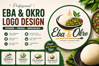 design modern african food, eba and okro restaurant logo and brand identity