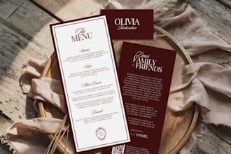 design wedding menu signage table place names and rsvp for wedding