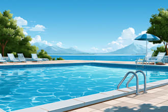 do backyard landscape with pool, garden and realistic