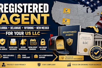 be registered agent in florida, delaware, wyoming, new mexico for your US llc