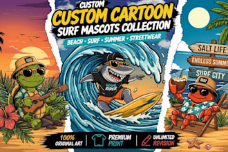 custom cartoon mascot illustrations tshirt design