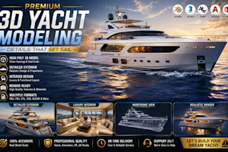 creat realistic 3d ship model, boat, yacht design