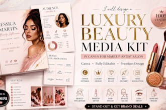 design a luxury beauty influencer media kit in canva for make up artist salon